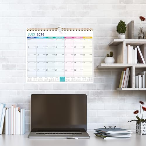 BowCuk 2026-2027 Wall Calendar 21 Months - 14.57 x 11.42 Inches, Large Ruled Blocks, Holidays & Notes