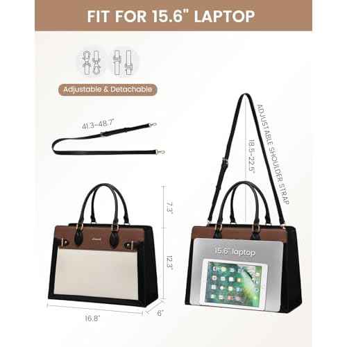 LOVEVOOK Laptop Bag for Women 15.6 Inch Work Tote, Business Computer Briefcase, Waterproof PU Leather Tote Bag for Teacher, Office Shoulder Tote Purse