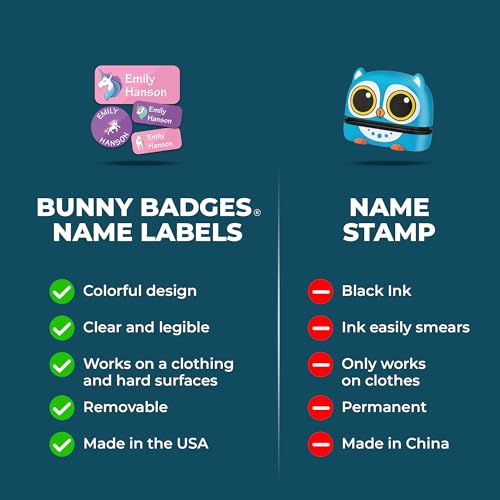 Bunny Badges Personalized Waterproof Name Labels for Kids - Daydream Set (70 Labels)