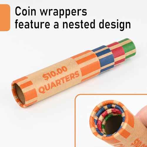 THEBLUETOUCH Preformed Coin Wrappers Rolls (36 Assorted) - Quarters, Pennies, Nickels and Dimes