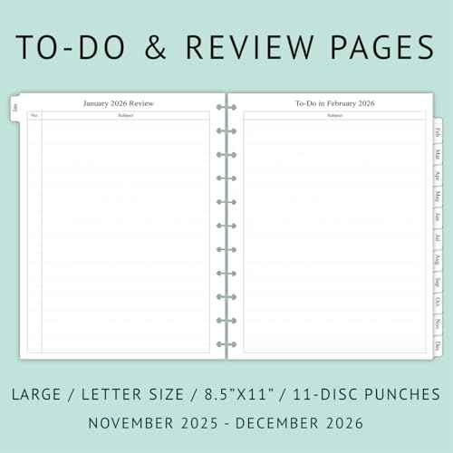 newestor 2025-2026 Monthly Planner Refill for 11-Discbound Notebooks, Oct 2025 to Dec 2026, Two Pages Per Month, Letter Size, 8-1/2" x 11"
