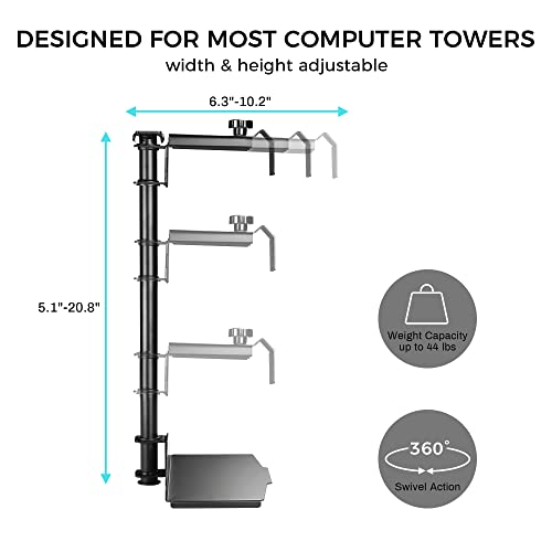 EUREKA ERGONOMIC CPU Holder Under Desk Mount, Computer Tower Holder 360¡Æ Swivel Height & Width Adjustable, Holds up to 44 lbs, Fits Most Computer Tower, Black