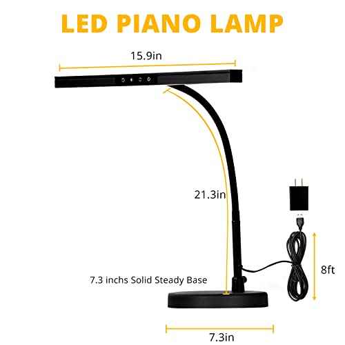 Piano Light for Grand/Upright & Digital Pianos, Piano Lamp with 3 Color Modes for Stand Pianos, Adjustable Height and Direction, Auto-Off Timer, Music Stand Light, Desk Lamp, Table Light