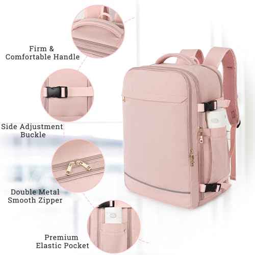 Large Travel Backpack for Women, 40L Travel Bag Personal Item Size, Laptop Backpacks, Waterproof Carry On Backpack with Packing Cubes for College Business Hiking Work Essentials, Pink