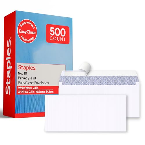 Staples #10 QuickStrip EasyClose Security Envelopes 500 Pack, White