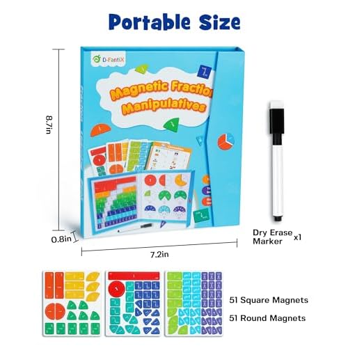 D-FantiX Magnetic Fraction Educational Puzzle, Magnetic Fraction Tiles & Fraction Circles Set, Math Manipulatives for Elementary School, Montessori Fraction Manipulatives Learning Toys for Kids