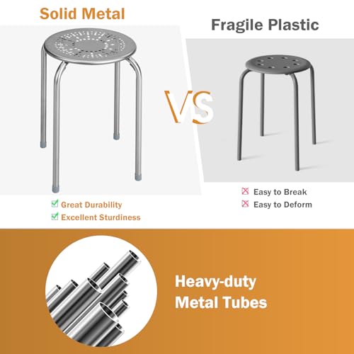 POWERSTONE 6-Pack Stackable Metal Stools - Portable Nesting Chairs for Classroom, Home, Office (Grey)