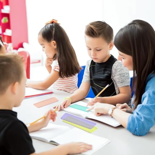 Kids Guided Reading Strips Set - 8 Colored Overlays with Ruler for Dyslexia ADHD