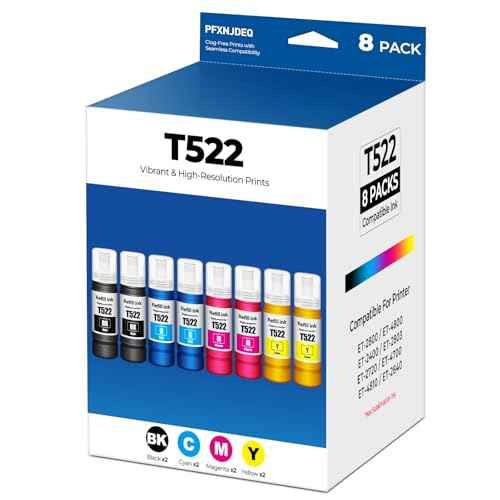 522 Ink Refill Bottles ET-2800 ET-4800 ET-2400 Ink Refill Compatible with 522 Ink Refill Bottles 8-Pack Eco Tank, for ET-2800 ET-4800 ET-2400 ET-2803 ET-2720 ET-4700 ET-4810 ET-2840 Printer