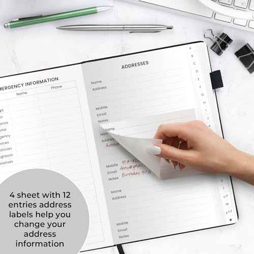 Address Book with Alphabetical Tabs, Hardcover Large Print Telephone and Address Book for Keeping Contacts Safe with Space for Important Website Passwords and Back Pocket 5'' x 7.6'' (Black)