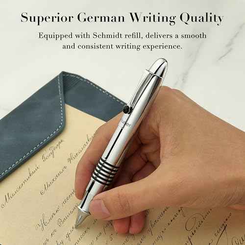 BEILUNER 320 Silver Chrome Rollerball - Stunning Luxury Pen with Chrome Finish, EDC, Heavy, Schmidt Black Ink Refill, Best Gift Set for Men & Women, Professional, Executive Office, Nice Classic Pens