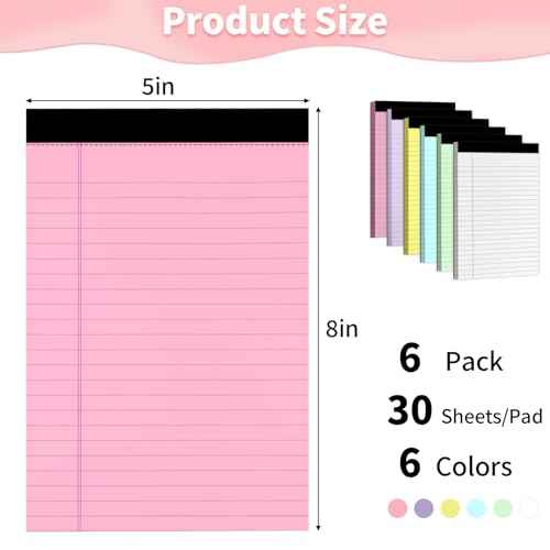 Legal Pads 5" X 8", 6 Pack Colored Note Pads, College Ruled Yellow Lined Paper Pads, Letter & Legal Ruled Pads, 30 Sheets per Small Writing Pads 5x8 for School, Home, Office, Business