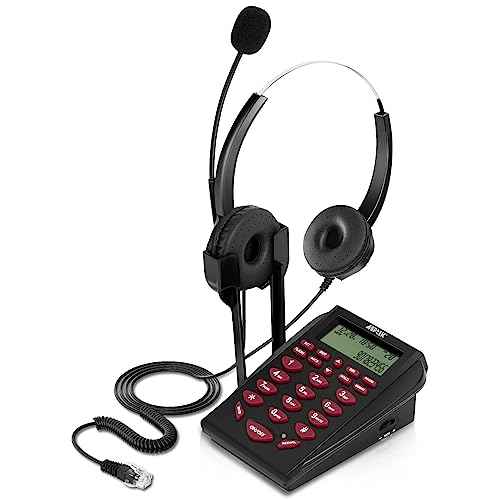 AGPtEK Upgraded Call Center Phone, Corded Telephone with Binaural Headset & Dialpad for House Call Center Office - Noise Cancellation