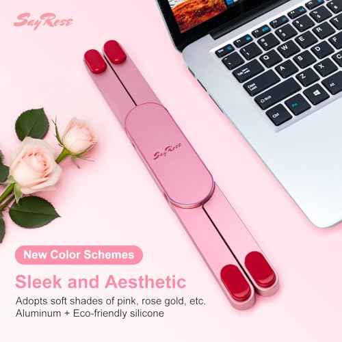 SayRose Portable Laptop Stand for Desk, Aluminum Ergonomic Computer Stand Foldable Compact Laptop Riser for Gaming, Travel, Desk Accessories Gifts for Women