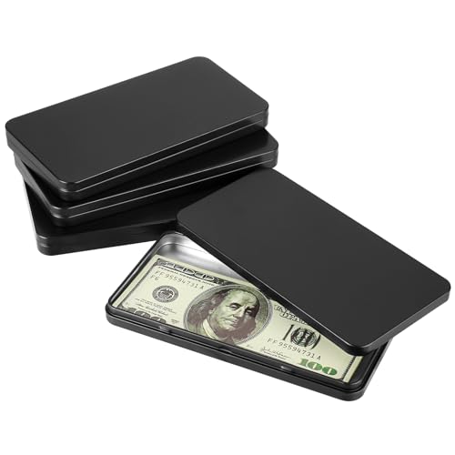 Hipiwe 4-Pack Metal Rectangular Cash Box with Lid - Small Black Currency Money Holder