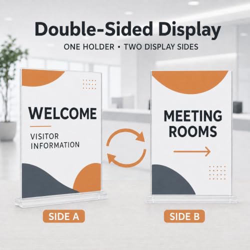 MaxGear 8.5x11 Inch Double Sided Acrylic Sign Holders 2 Pack - Clear Display Stands with Detachable Base