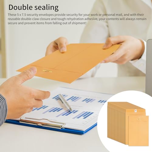 Yellow 5x7.5 Inch Manila Clasp Envelopes - 50 Pack, Kraft Paper with Metal Clasp & Gummed Seal, Office & Mailing Use