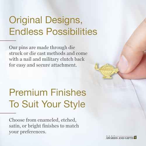 SHOP AWARDS AND GIFTS Gold Lamp of Learning Chenille Lapel Pins for Students Appreciation Award School, Bulk Pack of 20, Poly Bagged, 1-1/8 Inch