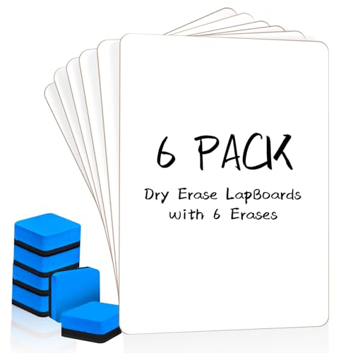 Dry Erase LapBoards, PANDRI 6 Pack Double Sided 12.5 x 9 Inch Whiteboards with 6 Erasers, Dry Erase Boards for Office Students Classroom Teacher Supplies