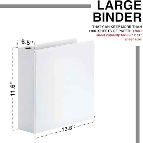 3 Ring Binders, 6 Inch D Ring Heavy Duty Large Binder with Pockets for 8.5" x 11" Sheet Size, Durable Non-Stick Customizable Clear View Cover (White)
