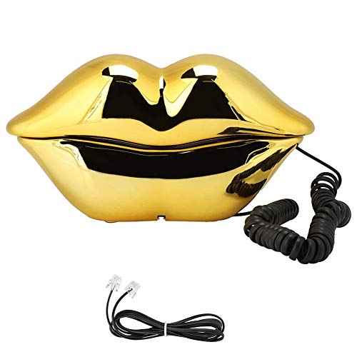 Novelty Lips Telephone Landline Phones for Home, Red Mouth Telephone Wired Sexy Lip Phone Gift Cartoon Shaped Real Corded for Home Hotel Office Decoration (Gold)