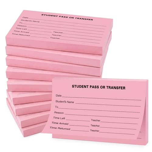 Pink Student Pass Transfer Book 10-Pack Classroom Hallway Passes