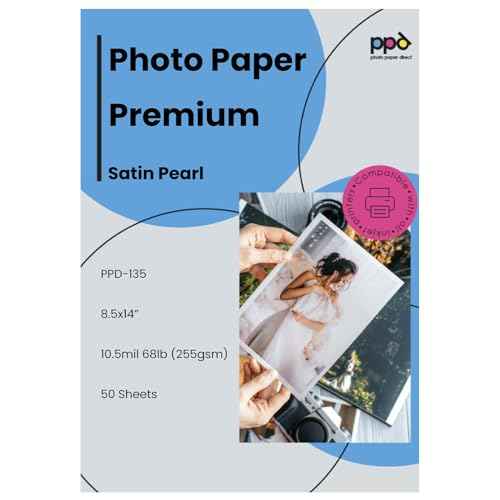 PPD Satin Photo Paper for Inkjet Printer, Premium Pearl Luster Finish 8.5 x 14 Size Sheets for Printable Photos, Thick 255 gsm 68 lbs 10.5 mil, White, Water Resistant & Instant Dry Prints (50 Pack)