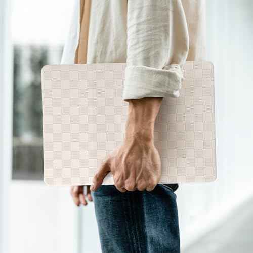 Compatible with 16 inch Case 2024-2021 M4 M3 M2 M1 A3403 A3186 A2991 A2780 A2485,Checkered Textured Cream Leather Hard Shell Case & Keyboard Cover, Beige