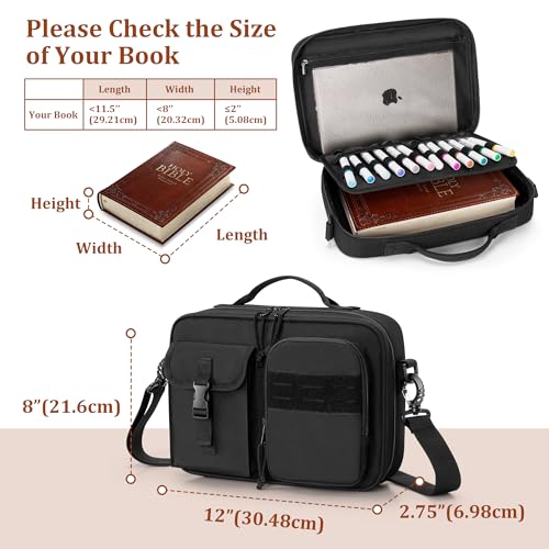 Damero Bible Cover for Men, Bible Carrying Case Church Bag with Multiple Pockets, Bible Case with Top Handle and Shoulder Strap, Black