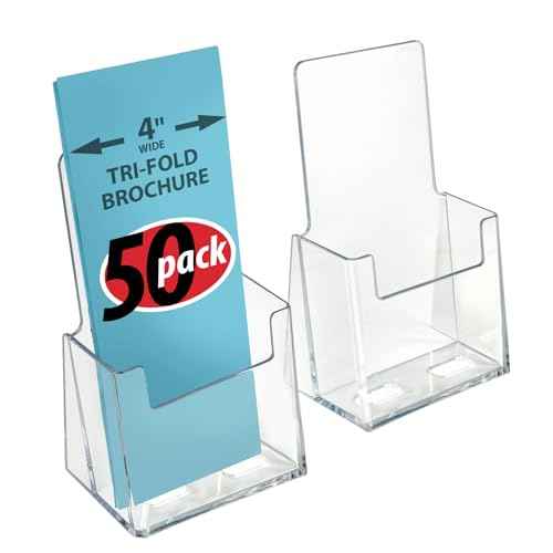 Azar Displays - 252012-50pk Clear Acrylic Trifold Literature Brochure Holder For Counter | Perfect For Pamphlets | Brochures | Menus | Promotions | Literature | Made In USA |