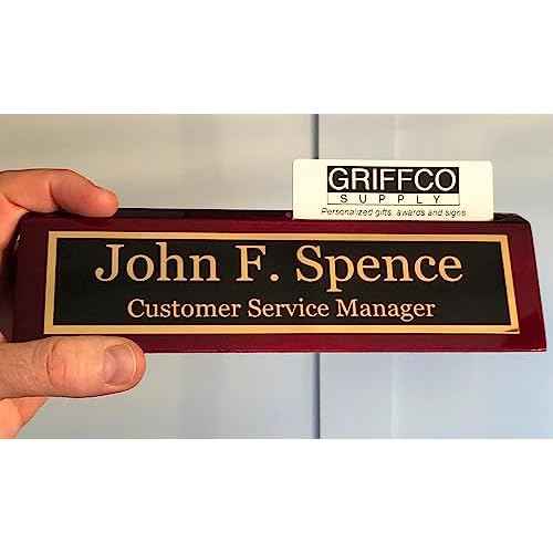 Name Plate for Desk Engraved in USA by Griffco Supply | Desk Name Plate Personalized Plaque with Business Card Holder