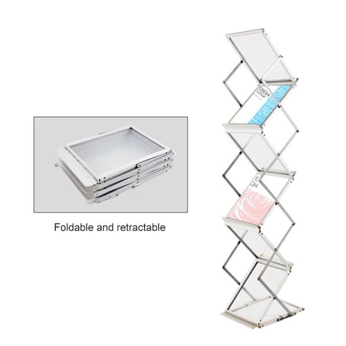 Displayfactory Pop up Aluminum Magazine Rack, 6 Pockets Brochure Display Stand, Foldable Literature Rack Magazine Catalog Display Stand with Carrying Bag for Office,Store, Exhibition & Trade Show