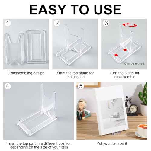 6 Pack Acrylic Book Stand for Display Adjustable Clear Display Holder Easel Collector Stand for Home Office Back to School Comic Album CD Magazine Postcard Artworks (4.2 x 4.3 x 2.35 Inch)