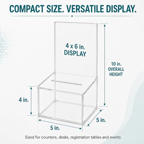2 Pack Acrylic Raffle Ticket Box with Sign Holder 5x5x4in for Events