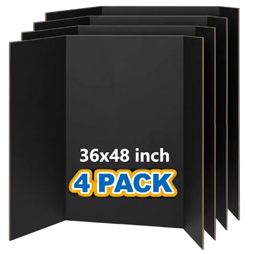 VinTS 4 Pack 36x48 Black Trifold Poster Boards for Presentations and Displays