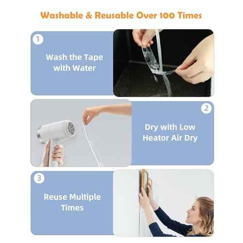 PPB Double Sided Adhesive Tape Heavy Duty, Removable Mounting Tape, Nano Tape, Clear Two Sided Wall Adhesive Strips for Home, Office, Car, Outdoor Use, 10FT
