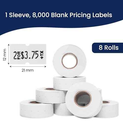 Perco 1 Line Freezer Adhesive Labels - 8 Rolls, 1 Sleeve, 8,000 Blank Price and Date Gun Labels for Perco Lite, X, Plus and Pro 1 Line Price and Date Guns - Made in USA