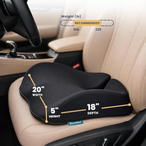 SitCushion Black Car Seat Cushion for Driving – Tailbone & Sciatica Pain Relief, Memory Foam