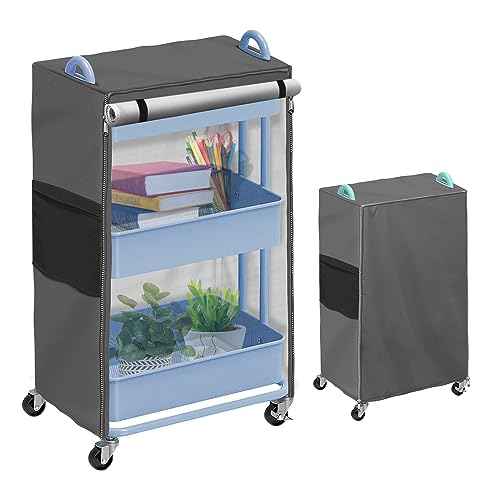 Utility/Supply Cart Cover, Suitable for Size 17" L X 13" D X 31" H, with Intimate Storage Pockets,Grey, Without Rolling Cart
