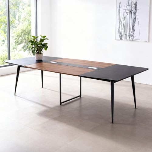 VEVOR 8 FT Boat Shaped Conference Table for 10 Persons, Modern Office Meeting Desk with Metal Legs, Black & Brown