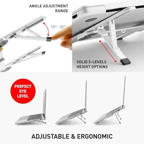 NSMO Laptop Stand ? Adjustable Aluminum Portable Laptop Stand with 5-Level Height Settings, Ergonomic Design, Heat Dissipation, Non-Slip Support, Compact Travel Riser for 11¡±-16¡± Laptops