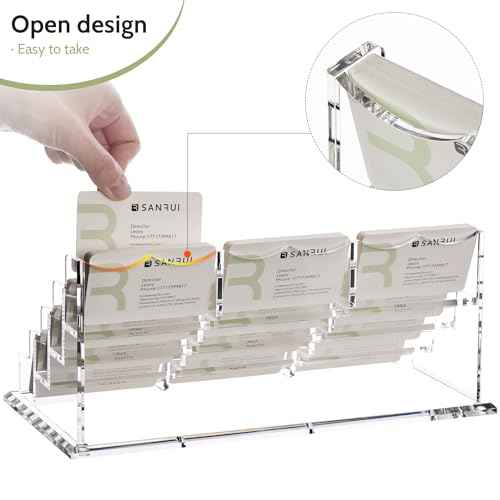 YUXUN Business Card Holder Display for Desk, Clear Acrylic Cards Stand for Women and Men 12 Slots 4 Tier 1 Pack (12slots)¡¦