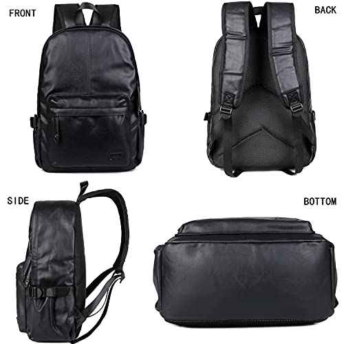 Baosha BP-08 Unisex PU Leather Computer Laptop Bag 15.6 inch Backpack Shoulder Bags Travel Hiking Rucksack Casual Daypack Black