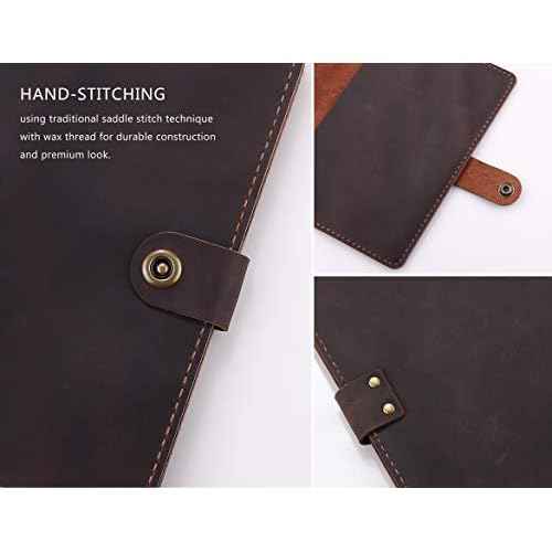 Leather Folio Cover Compatible with Rocketbook Executive Size 6 x 8.8, Handmade Rustic Leather Journal Cover for A5 Notebooks - Coffee