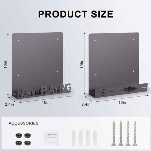 Vinyl Record Holder - 2Pack Wall Mount Storage, Heavy Duty Now Playing Metal Display Shelf, Fits 20 LP's, Dark Grey