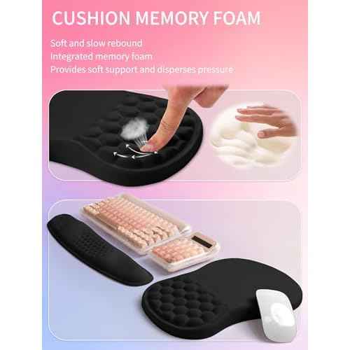 Hokafenle 2in1 Combination, Wave Keyboard Wrist Rest and Ergonomic Curvature Mouse Pad Wrist Support for Relieve Wrist Pain, Filled with Soft Cushion Memory Foam, Black