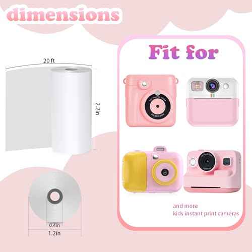 12 Rolls Kids Camera Instant Print Refill Paper Set, Phetium HD Printing Thermal Paper for Most Kids Instant Camera Photo Print (White-12 Rolls)