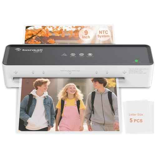 Bonsaii Laminator Machine with 5 Laminating Sheets, 9 Inch Thermal Laminating Machine for Doc/Posters/Photos, Compact Laminator for Home Office School, L421-Grey