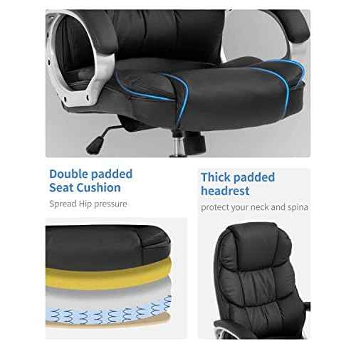 FDW Office Chair Computer High Back Adjustable Ergonomic Desk Chair Executive PU Leather Swivel Task Chair with Armrests Lumbar Support (Black)