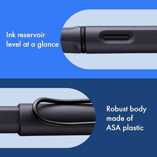 LAMY safari steel black - Fountain Pen with ergonomic grip & polished steel nib in size F - ideal for any Writing & Calligraphy - including LAMY T 10 blue cartridge - Right-Handed